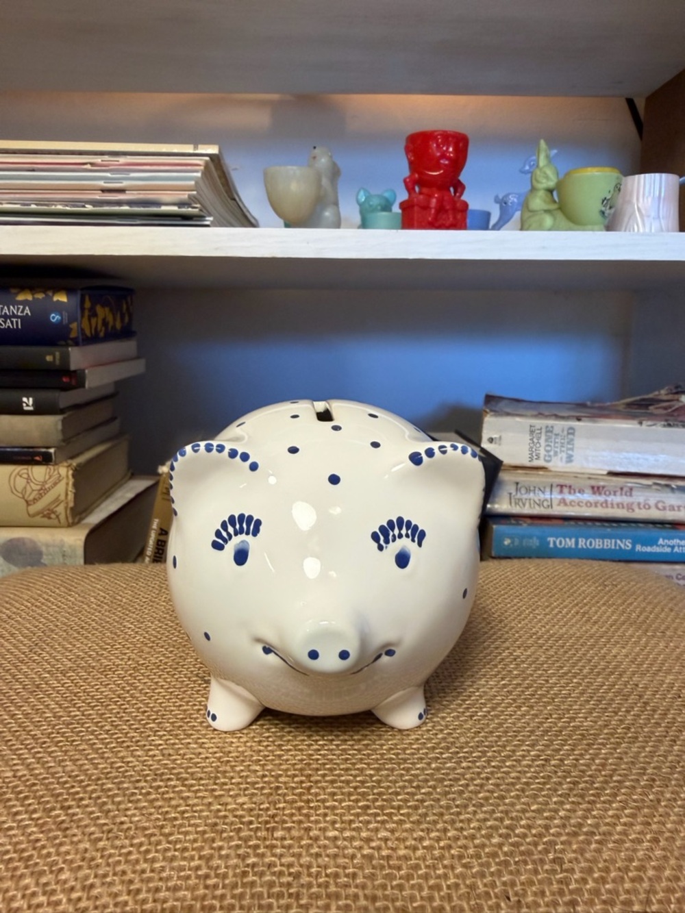 Blue Dot Ceramic Piggy Bank - Decorative Home Art